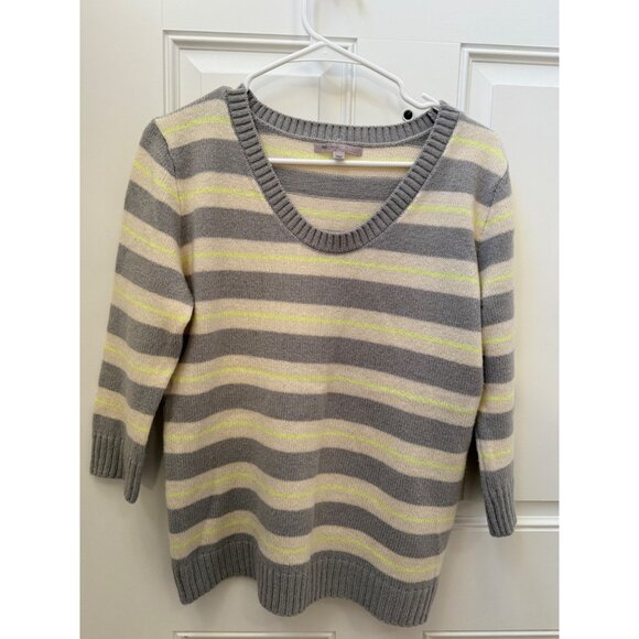 Gap Cream Gray Neon Yellow Knit Sweater - Picture 1 of 6